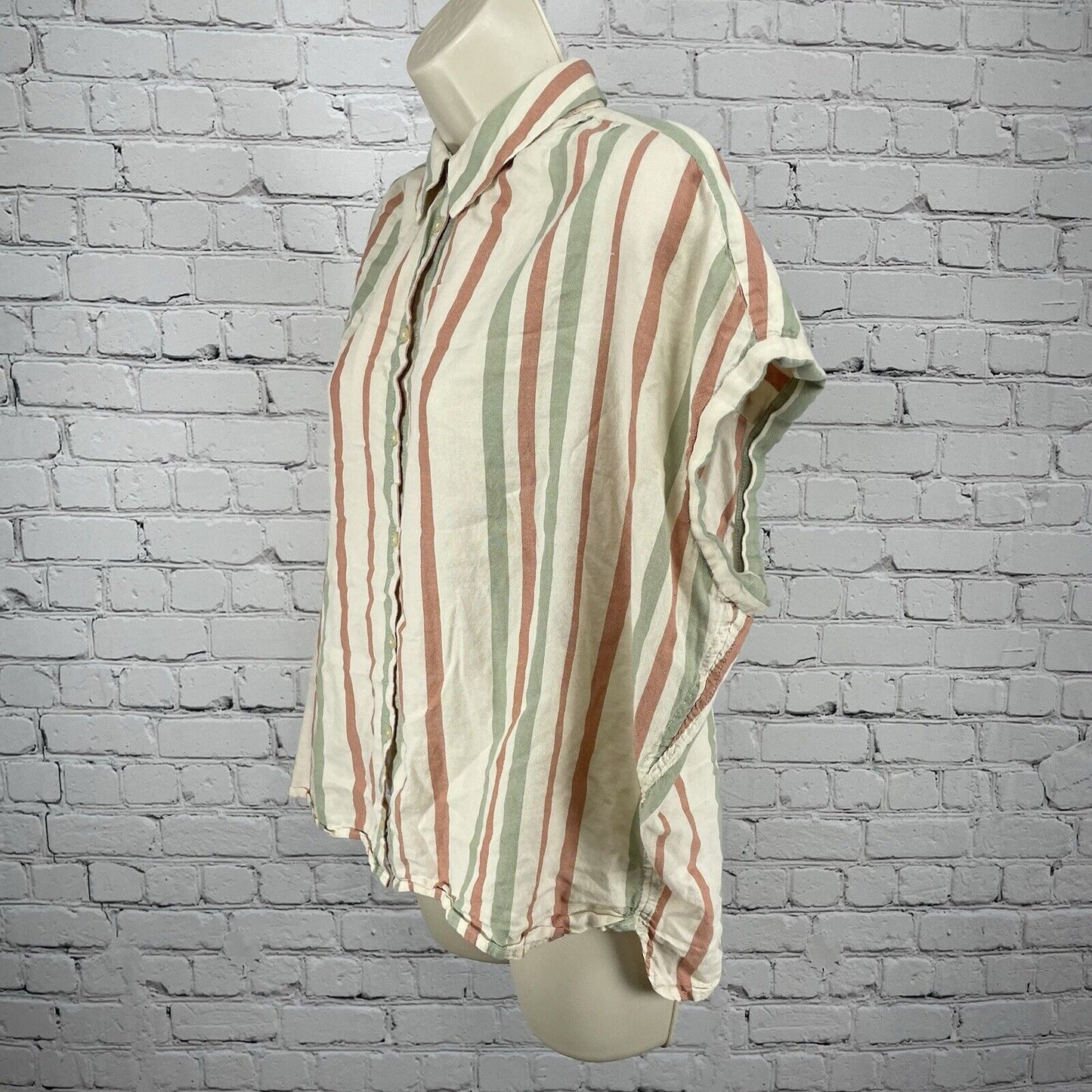 Madewell Striped Lightweight Boxy Collared Button Up Blouse Top Size Large L
