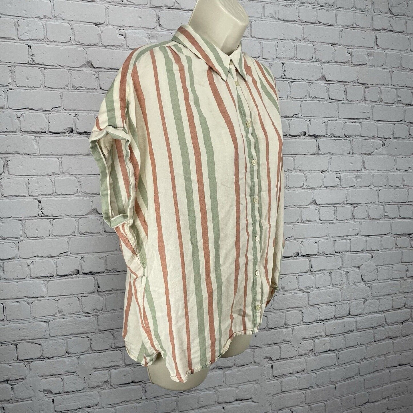 Madewell Striped Lightweight Boxy Collared Button Up Blouse Top Size Large L