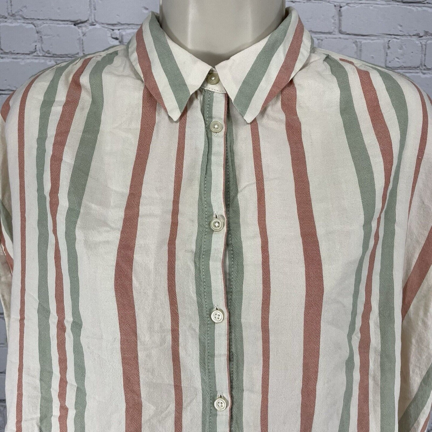 Madewell Striped Lightweight Boxy Collared Button Up Blouse Top Size Large L