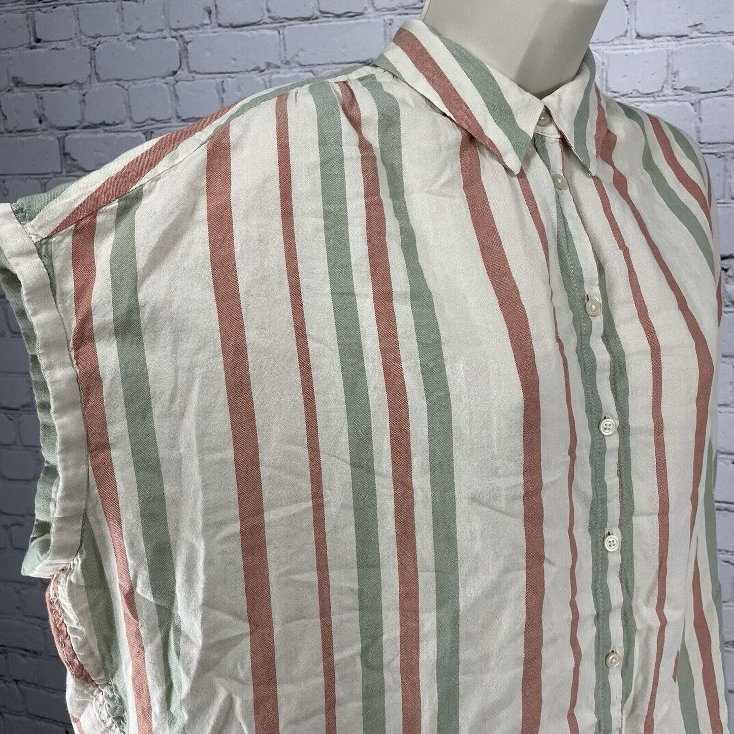Madewell Striped Lightweight Boxy Collared Button Up Blouse Top Size Large L