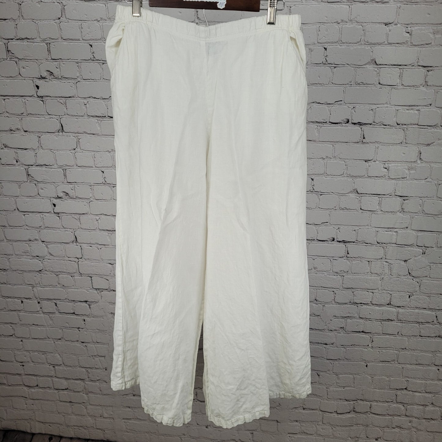 Hari Casuals White 100% Linen Wide Leg High Waist Pants LA USA Size XL (30x29)