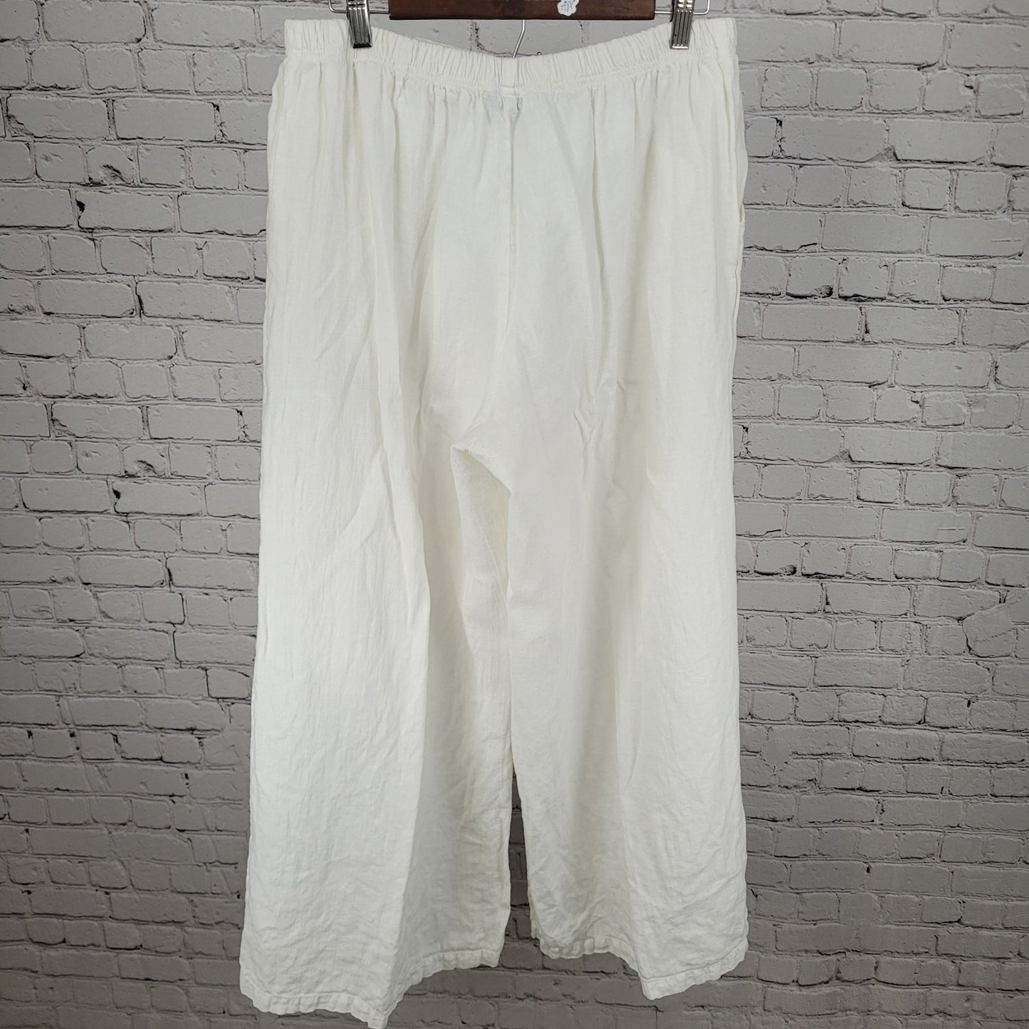 Hari Casuals White 100% Linen Wide Leg High Waist Pants LA USA Size XL (30x29)