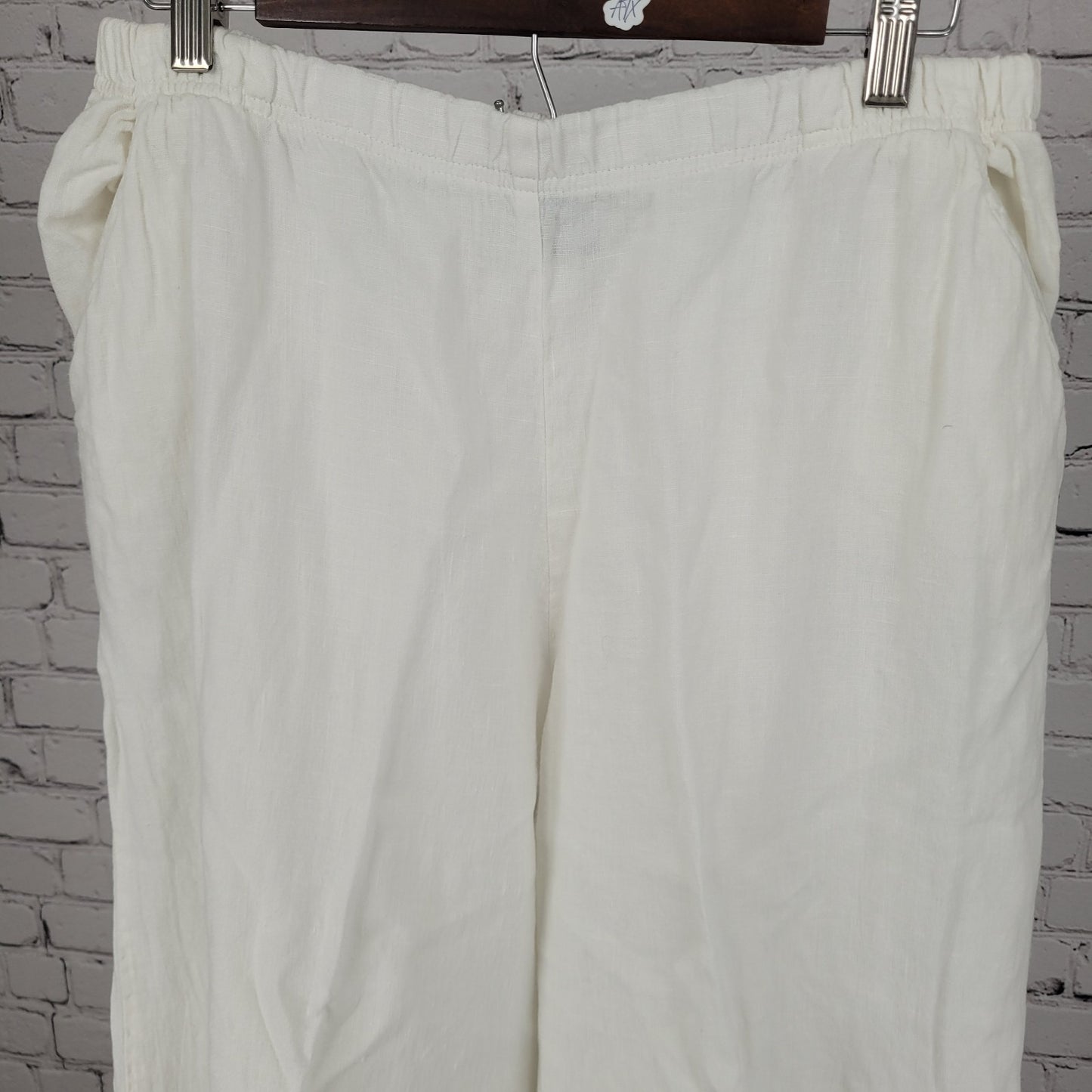 Hari Casuals White 100% Linen Wide Leg High Waist Pants LA USA Size XL (30x29)