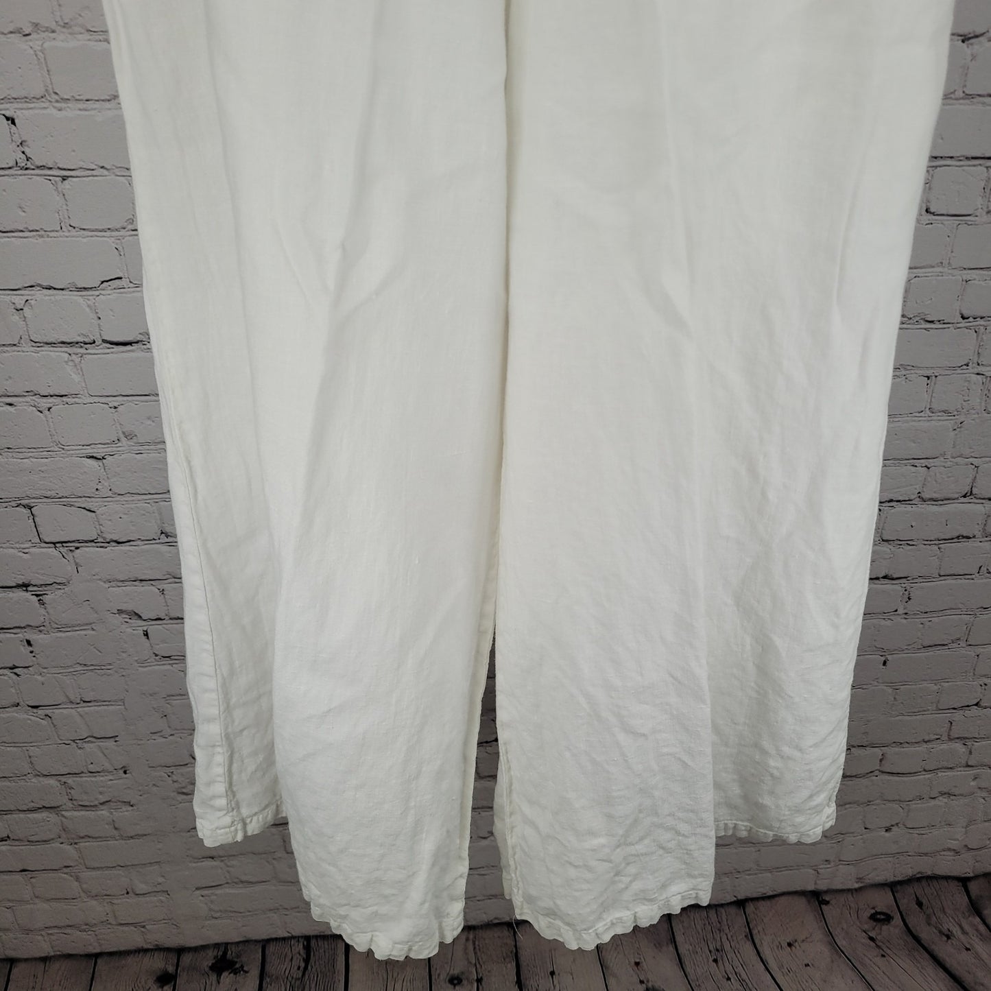 Hari Casuals White 100% Linen Wide Leg High Waist Pants LA USA Size XL (30x29)