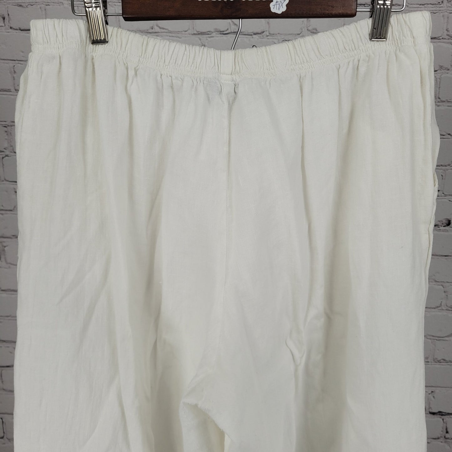 Hari Casuals White 100% Linen Wide Leg High Waist Pants LA USA Size XL (30x29)