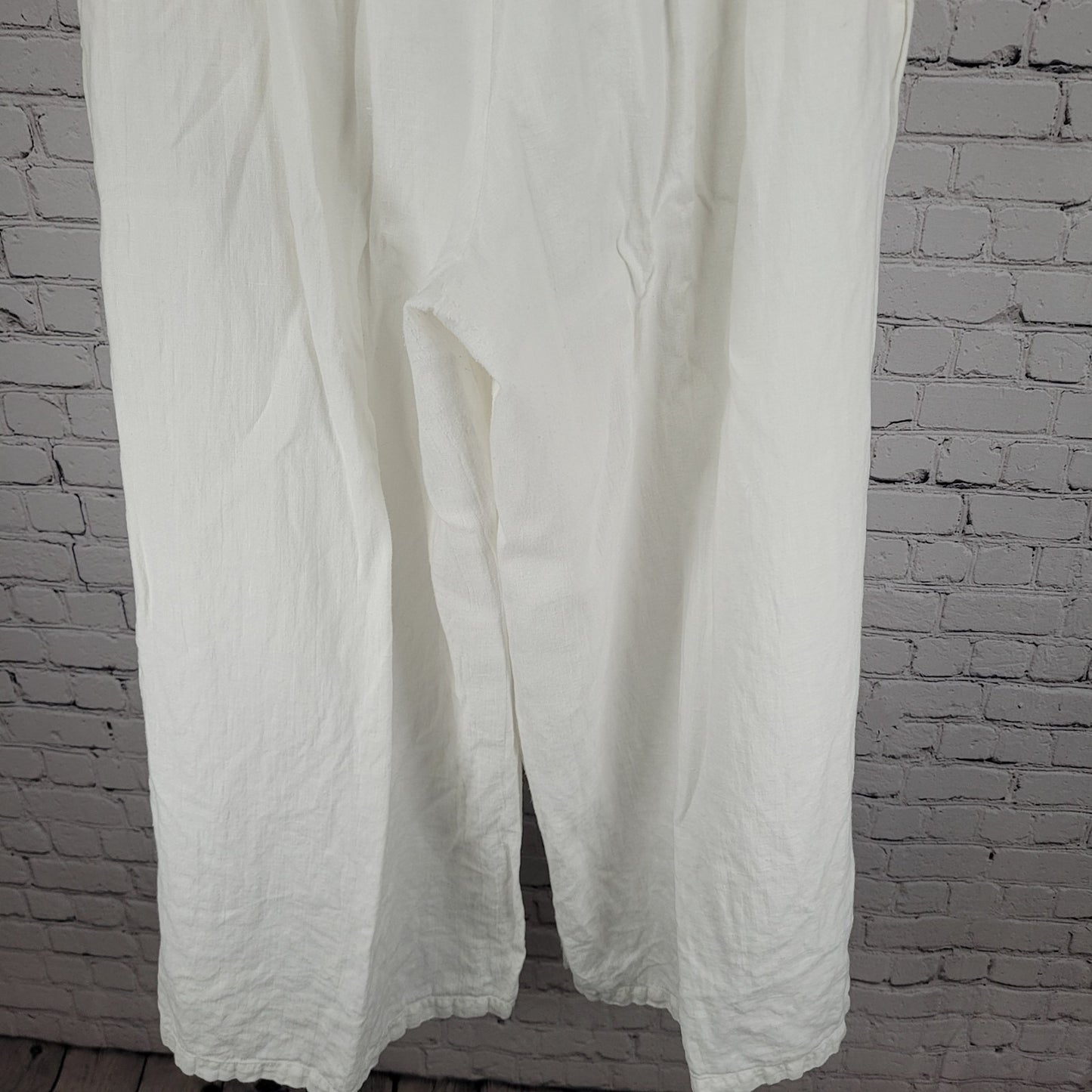 Hari Casuals White 100% Linen Wide Leg High Waist Pants LA USA Size XL (30x29)
