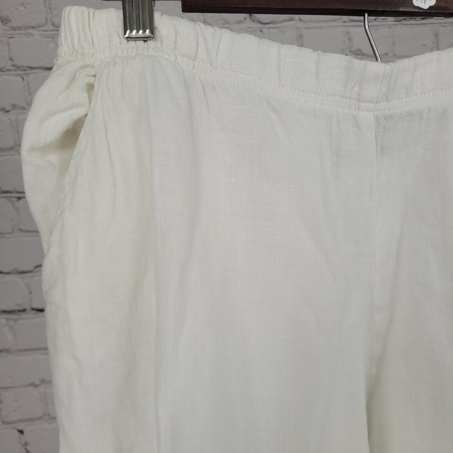 Hari Casuals White 100% Linen Wide Leg High Waist Pants LA USA Size XL (30x29)