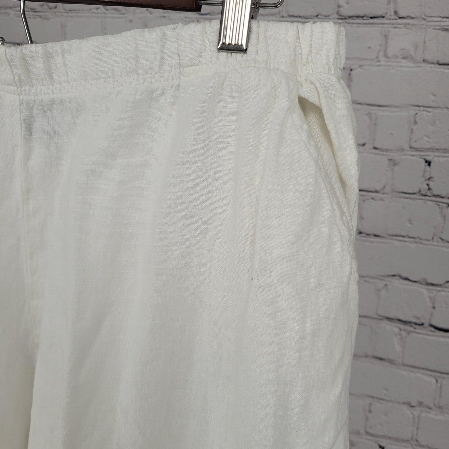Hari Casuals White 100% Linen Wide Leg High Waist Pants LA USA Size XL (30x29)