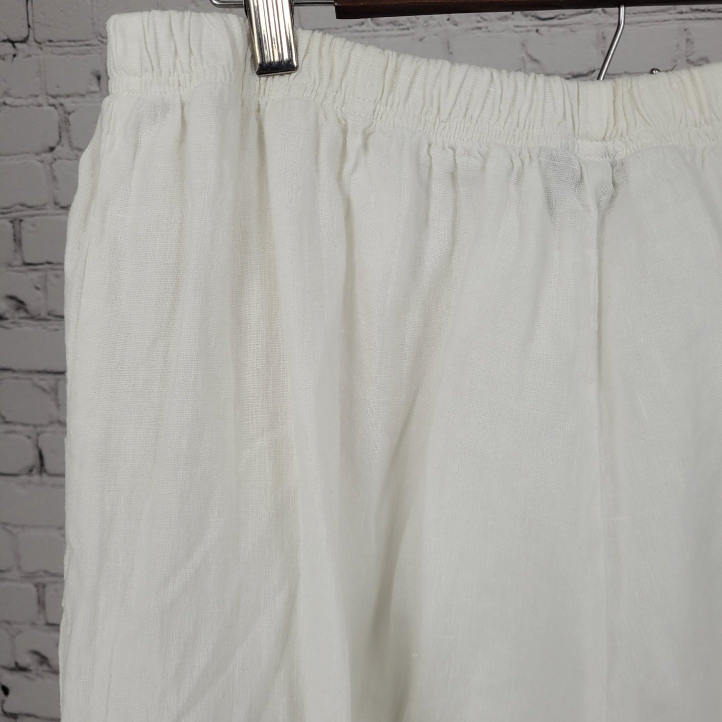 Hari Casuals White 100% Linen Wide Leg High Waist Pants LA USA Size XL (30x29)