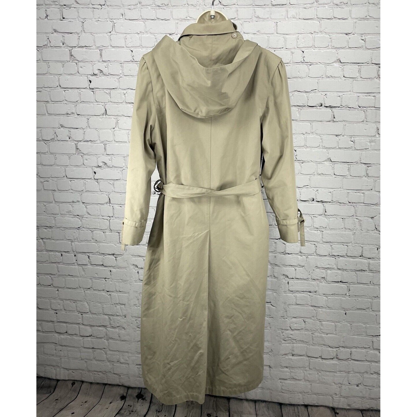 Misty Harbor Tan Beth Trench Long Coat Removable Faux Fur Lining Hooded Size 12