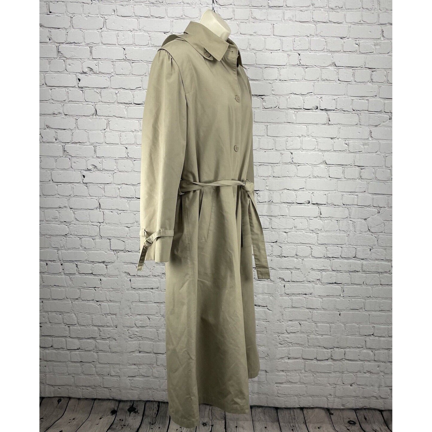 Misty Harbor Tan Beth Trench Long Coat Removable Faux Fur Lining Hooded Size 12