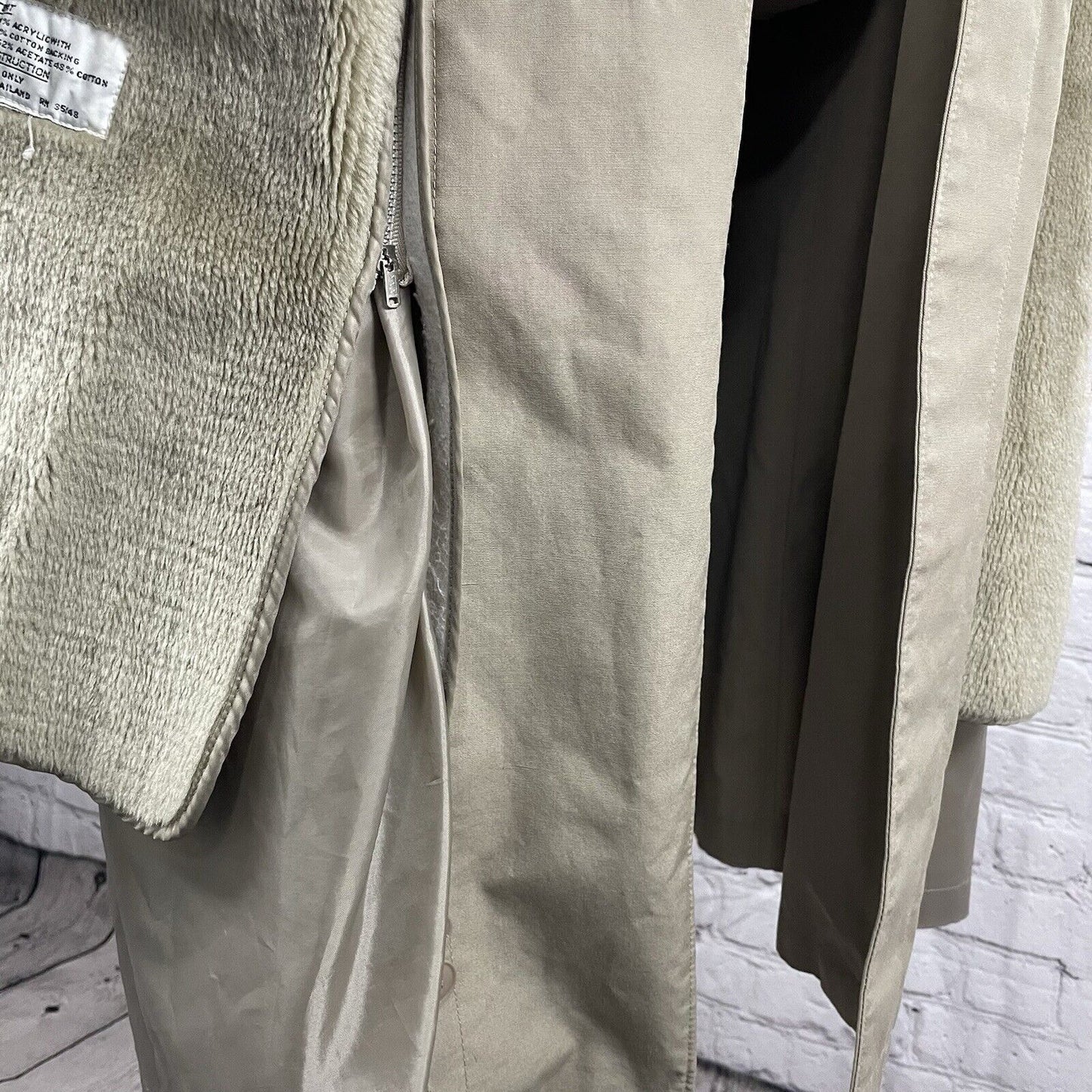 Misty Harbor Tan Beth Trench Long Coat Removable Faux Fur Lining Hooded Size 12