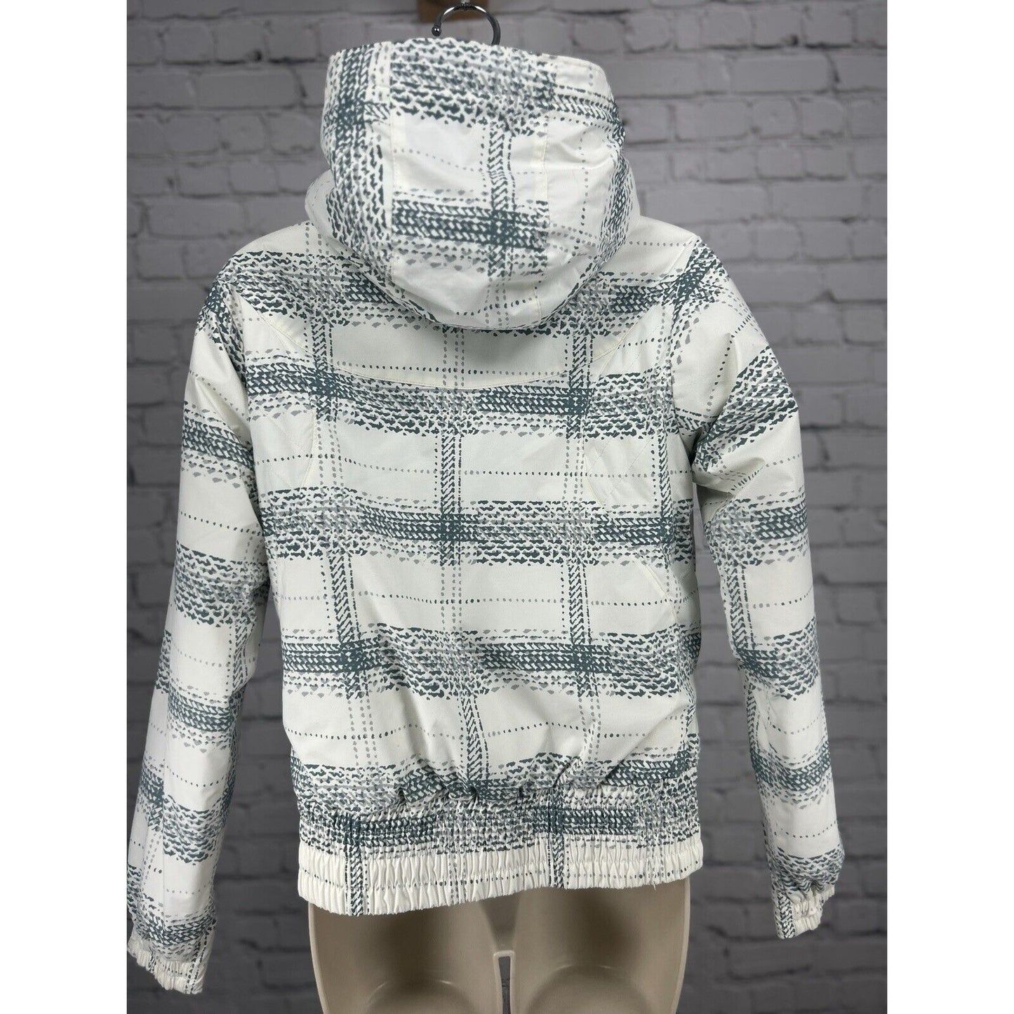 Columbia White Blue Plaid Elastic Waist Zip Up Snow Ski Winter Jacket Size XS