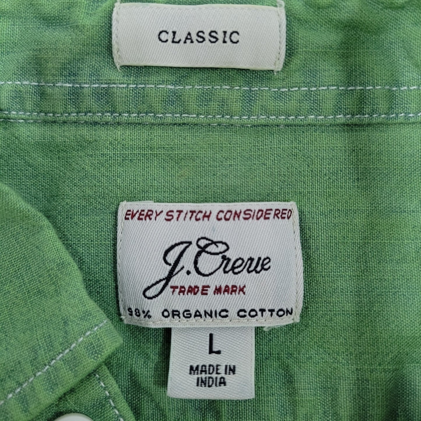 J.CREW Green Organic Cotton Classic Fit Button Down Collar Shirt Size Large L