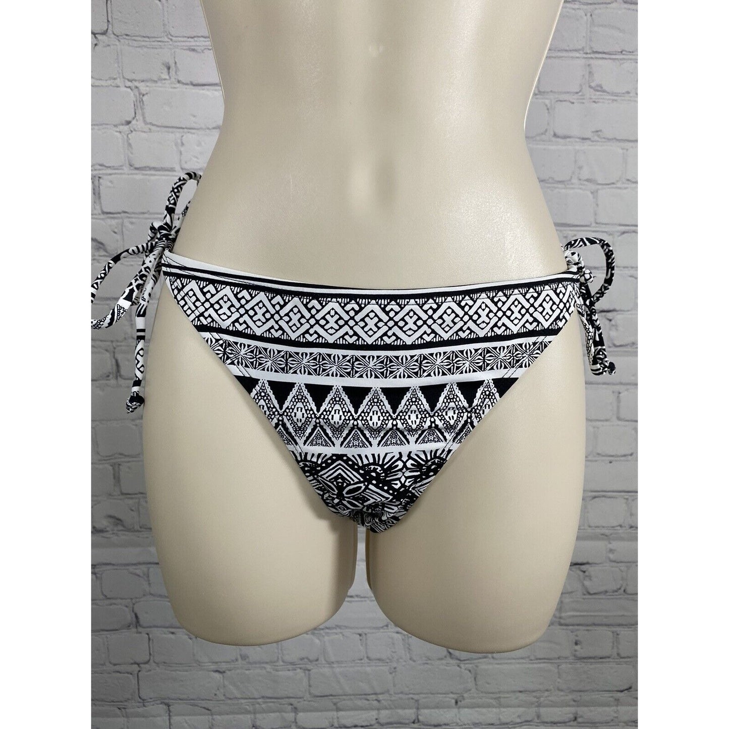 NWT Ardene Basic Collection Black White Aztec Floral Side Tie Swimsuit Bottoms M