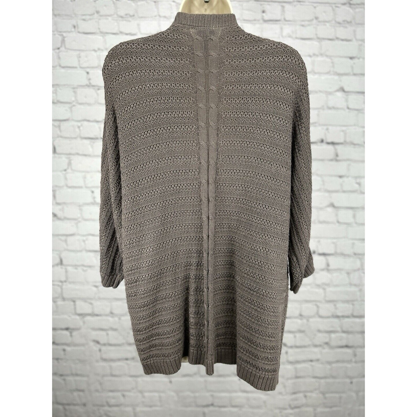 Chicos Brown Knit 3/4 Sleeve Embroidered Open Cardigan Sweater Size 2 (Medium)