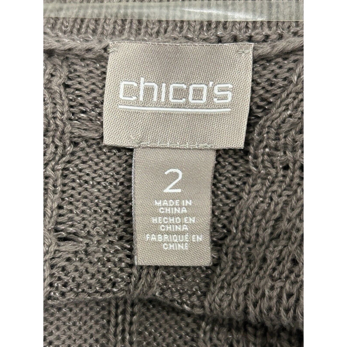 Chicos Brown Knit 3/4 Sleeve Embroidered Open Cardigan Sweater Size 2 (Medium)