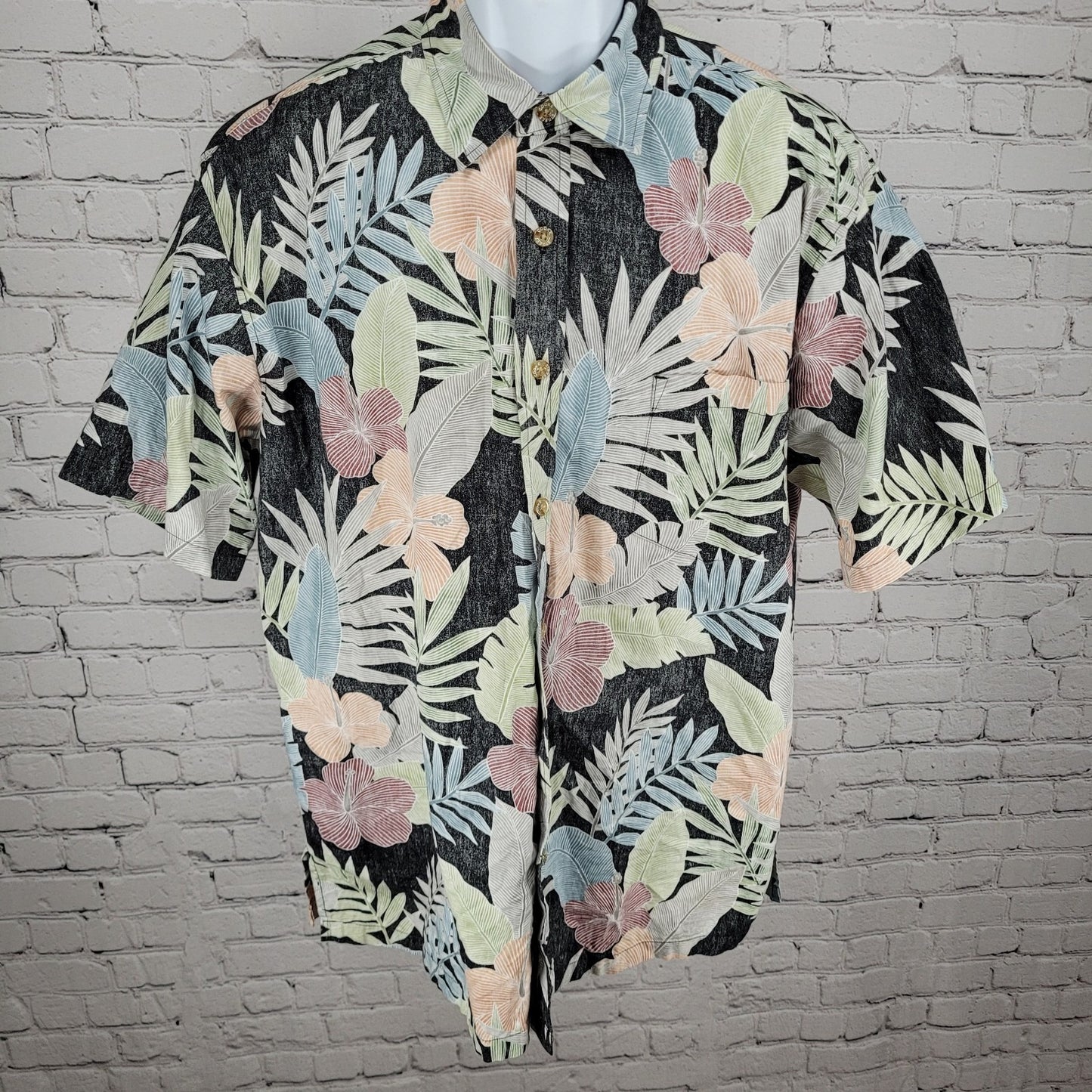 Cooke Street Honolulu Tropical Floral Hawaiian Button Up Cruise Shirt Large L