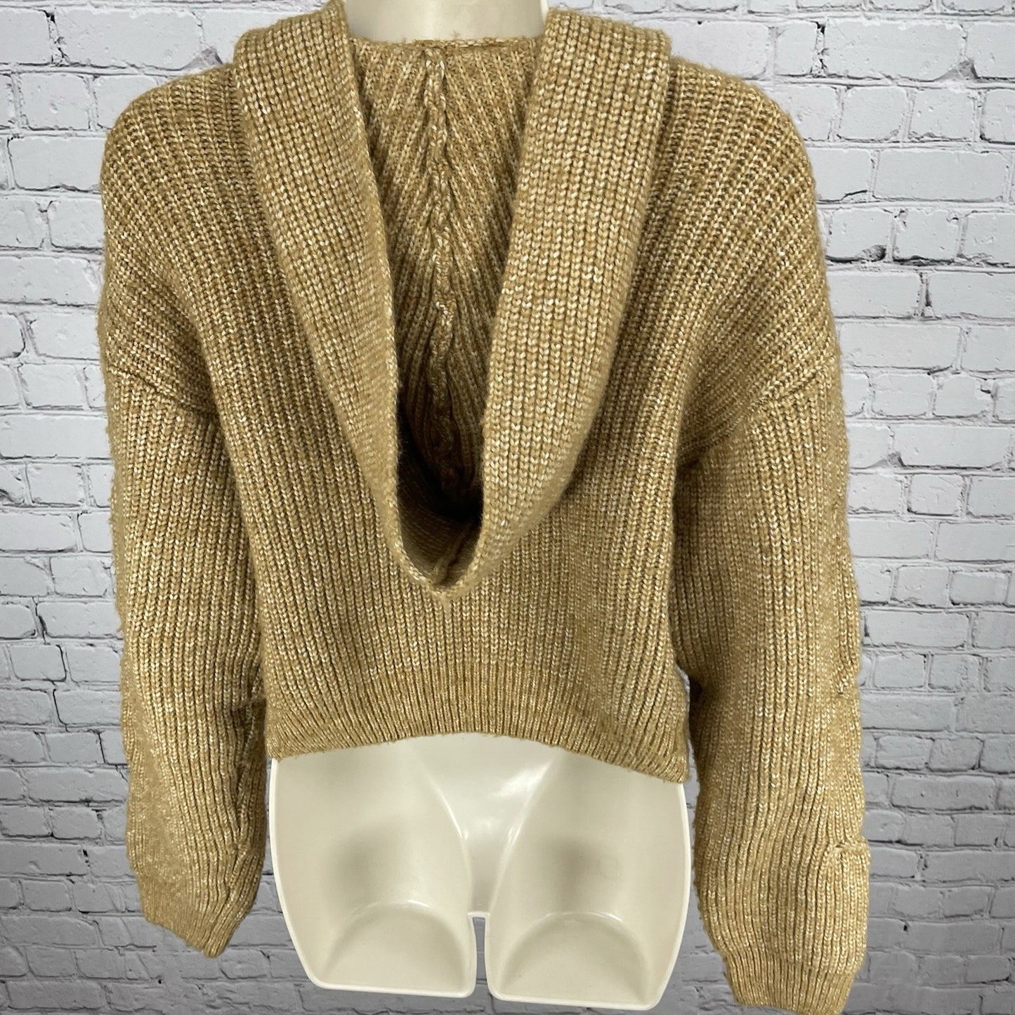 Zara Yellow Chunky Knit Hooded Balloon Sleeve Pullover Sweater Girls Size 13-14