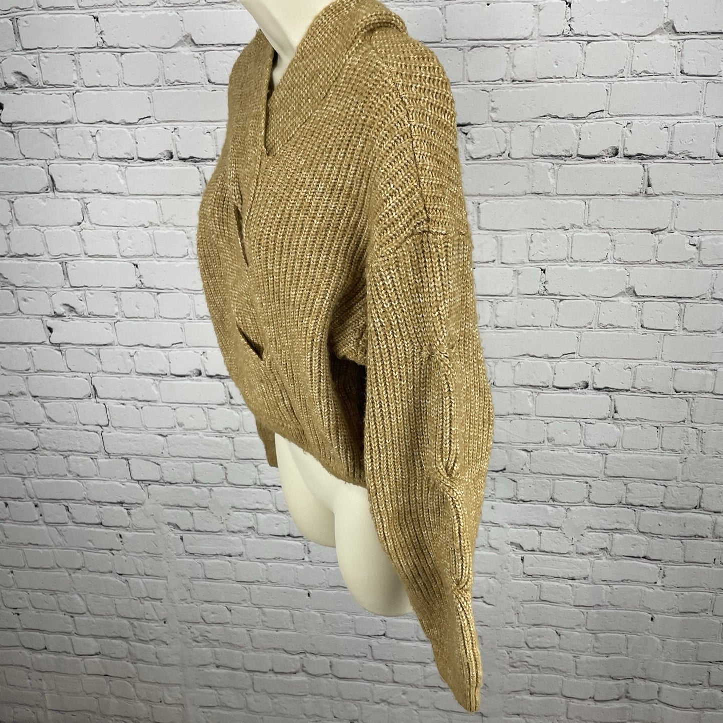 Zara Yellow Chunky Knit Hooded Balloon Sleeve Pullover Sweater Girls Size 13-14