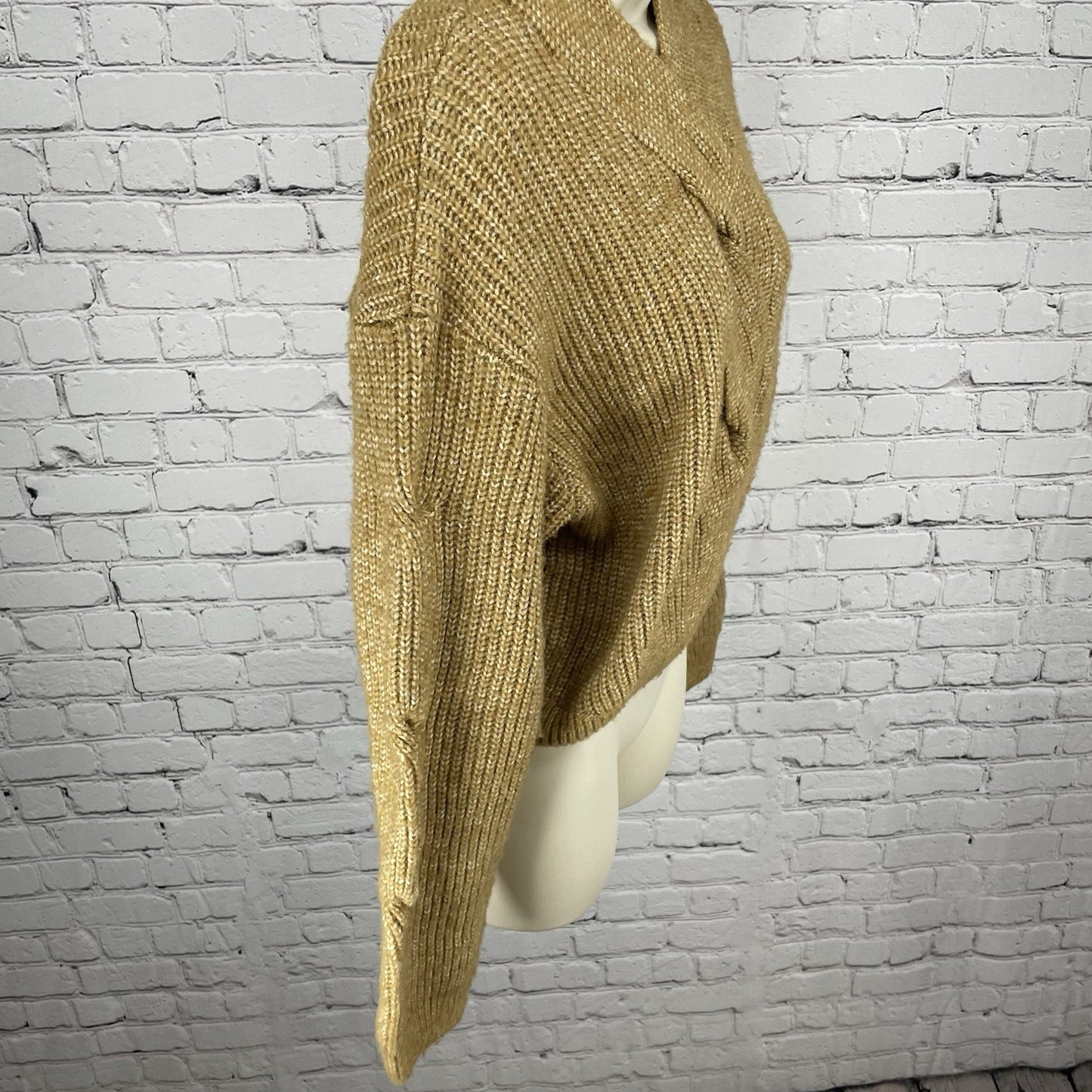Zara Yellow Chunky Knit Hooded Balloon Sleeve Pullover Sweater Girls Size 13-14