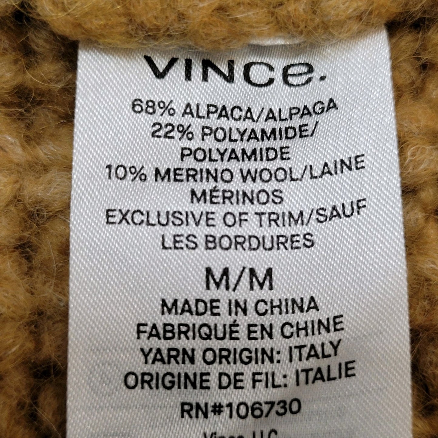 Vince Tan Alpaca Merino Wool Blend Buttoned Cardigan Sweater Size Medium M