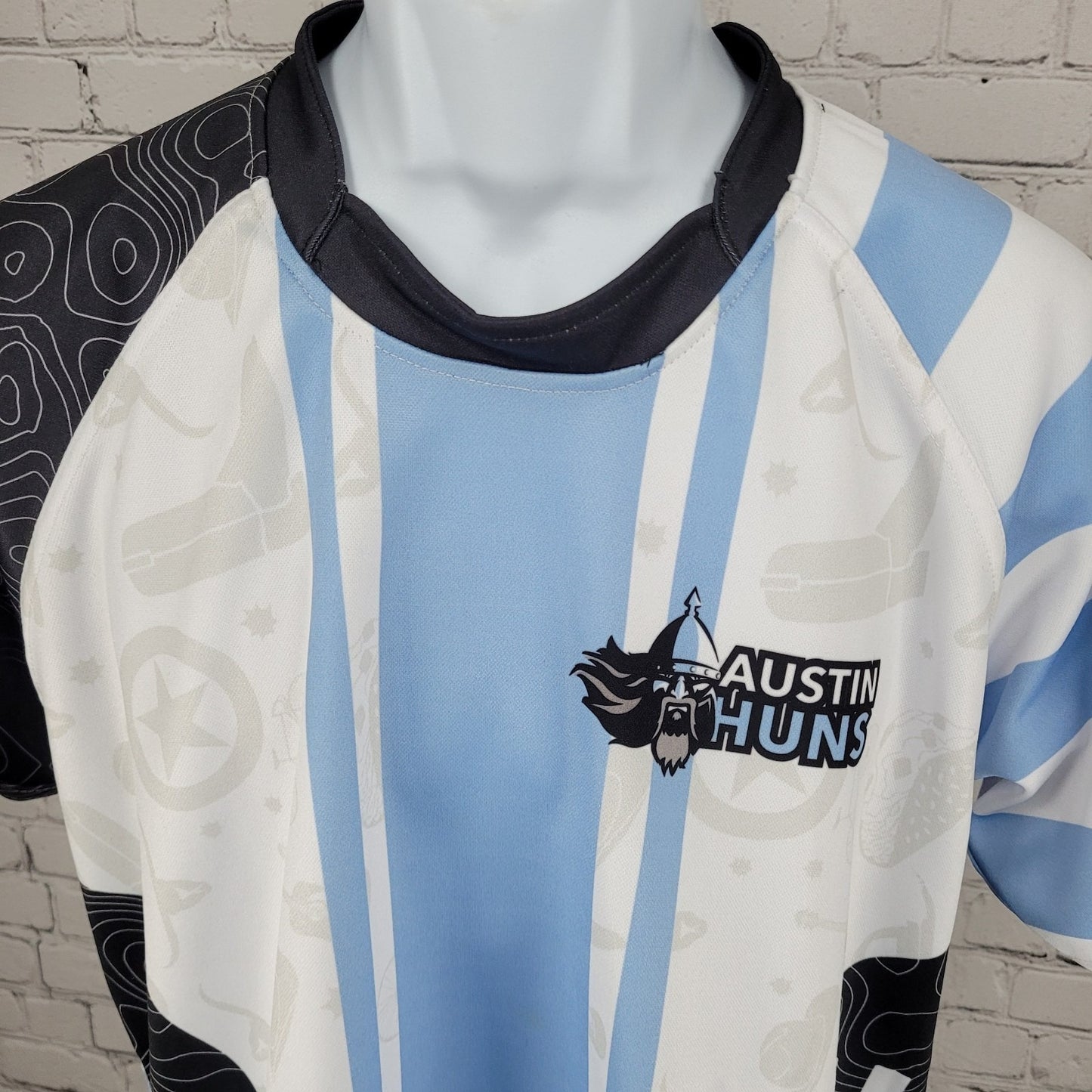 Austin Huns White & Blue ATX Austin TX Rugby Sports Short Sleeve Shirt Jersey XL