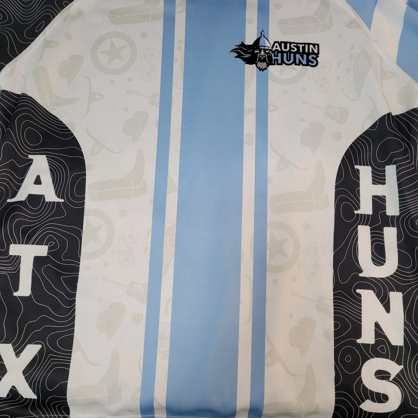 Austin Huns White & Blue ATX Austin TX Rugby Sports Short Sleeve Shirt Jersey XL