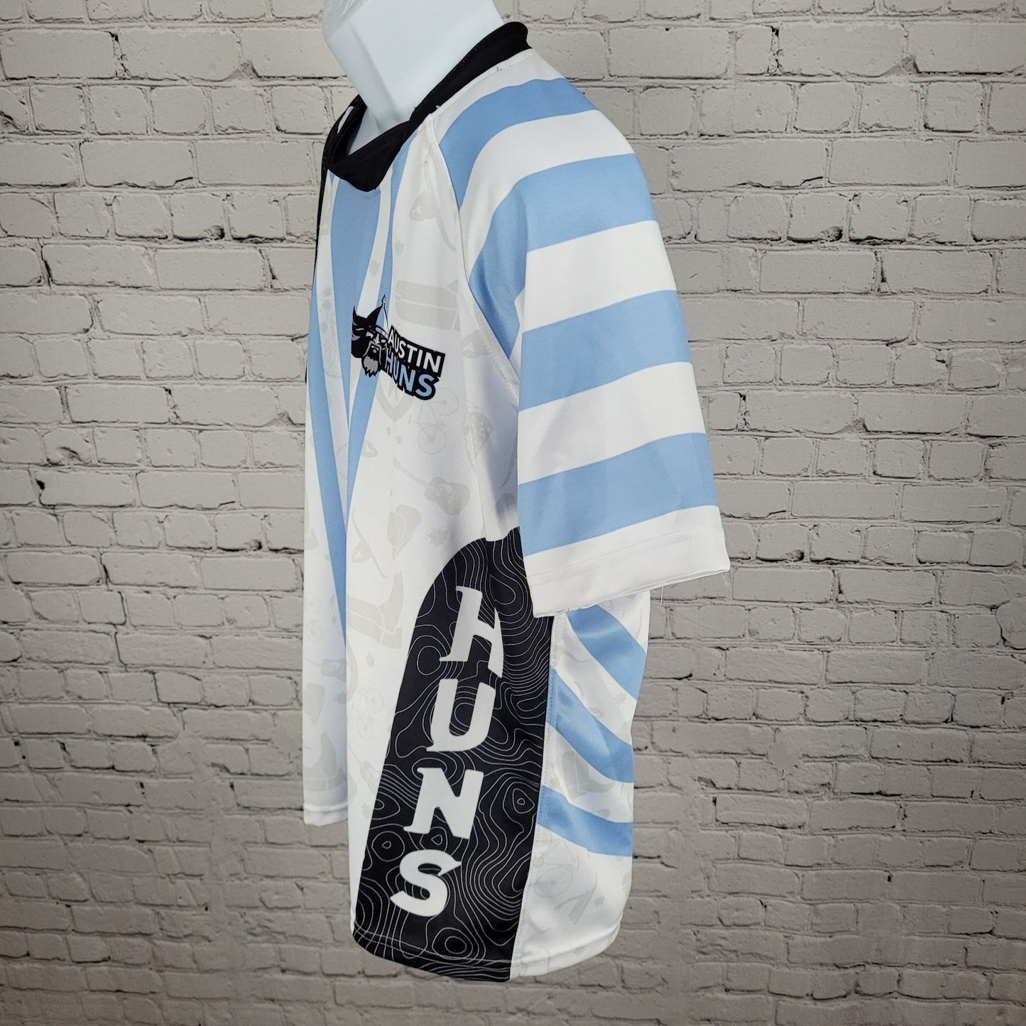 Austin Huns White & Blue ATX Austin TX Rugby Sports Short Sleeve Shirt Jersey XL
