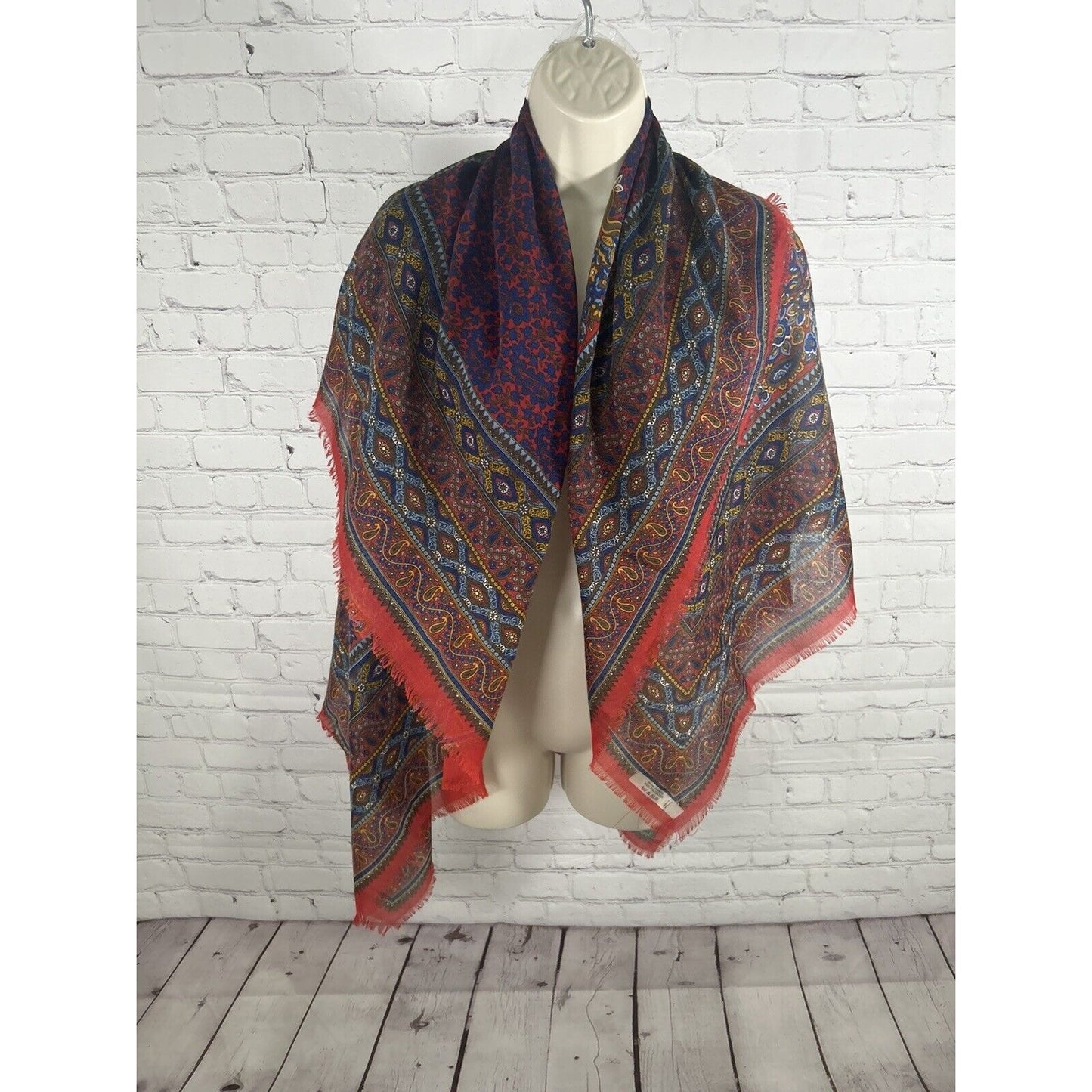 Creation Francaise Big Square Semi Sheer Floral Scarf Shawl Wrap Fringe 47x47