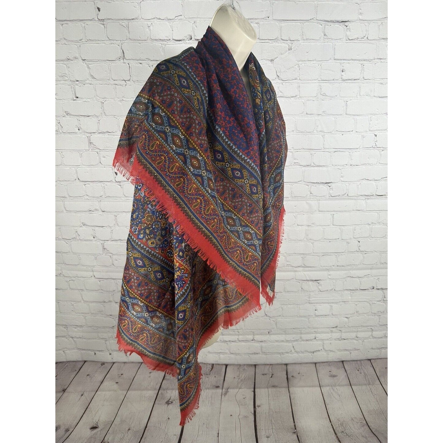 Creation Francaise Big Square Semi Sheer Floral Scarf Shawl Wrap Fringe 47x47