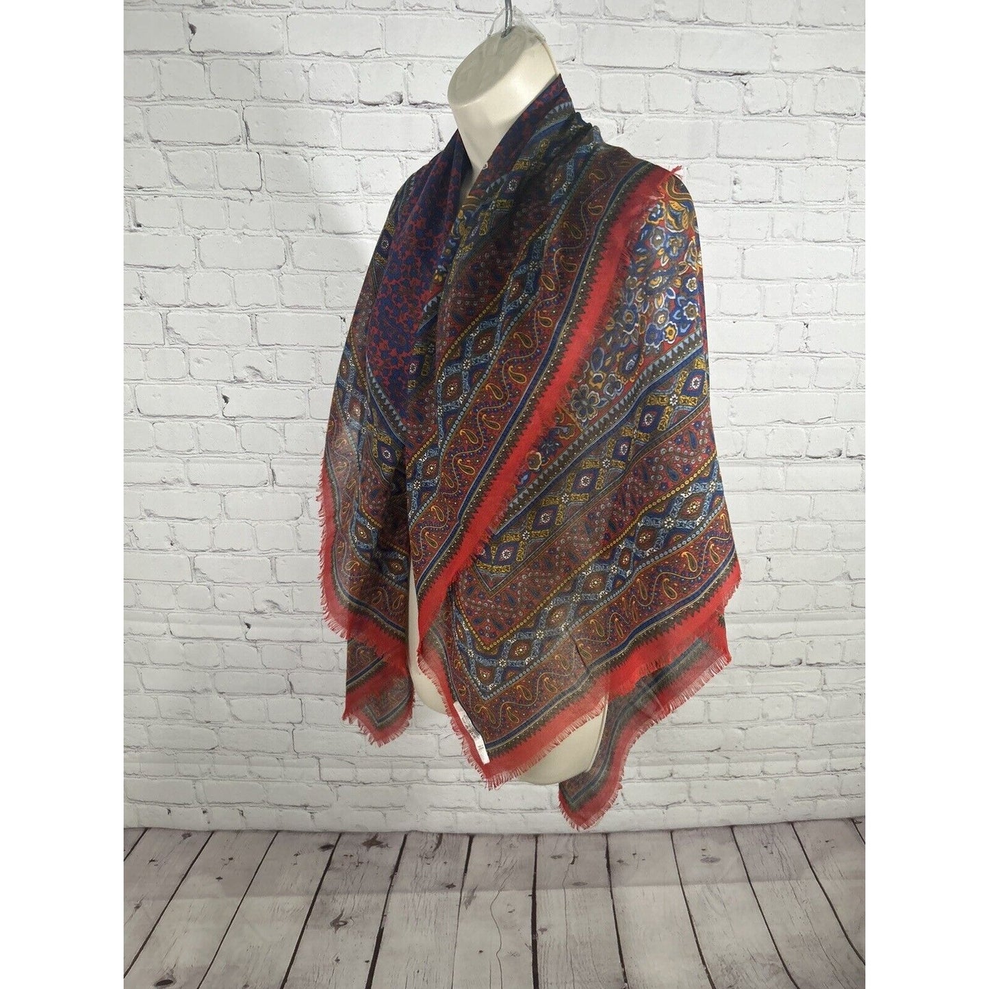 Creation Francaise Big Square Semi Sheer Floral Scarf Shawl Wrap Fringe 47x47