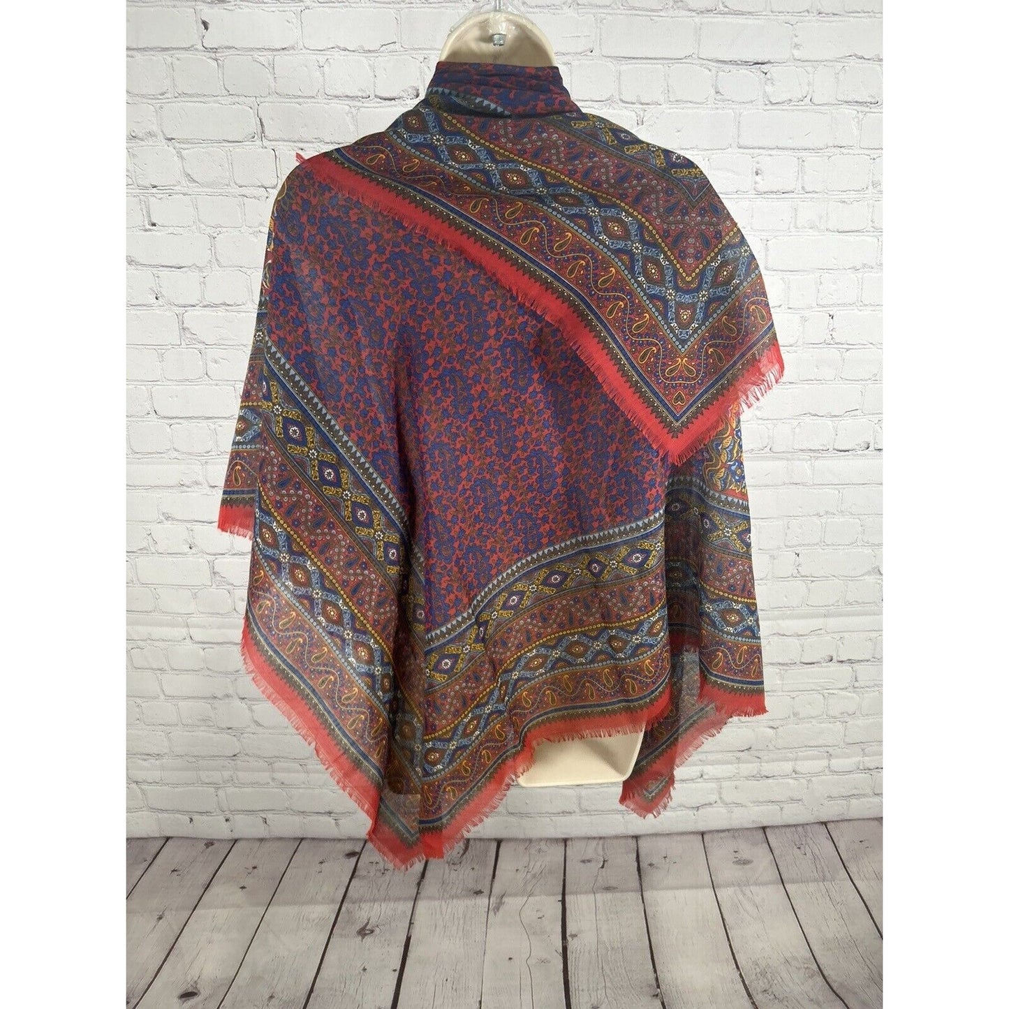 Creation Francaise Big Square Semi Sheer Floral Scarf Shawl Wrap Fringe 47x47