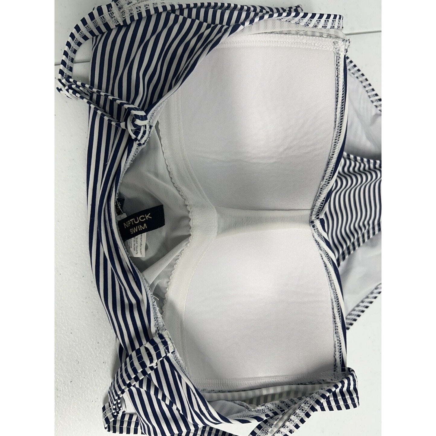 Nip Tuck One Piece Swimsuit Bathing Suit Navy White Stripes Multi Fit Cups 12