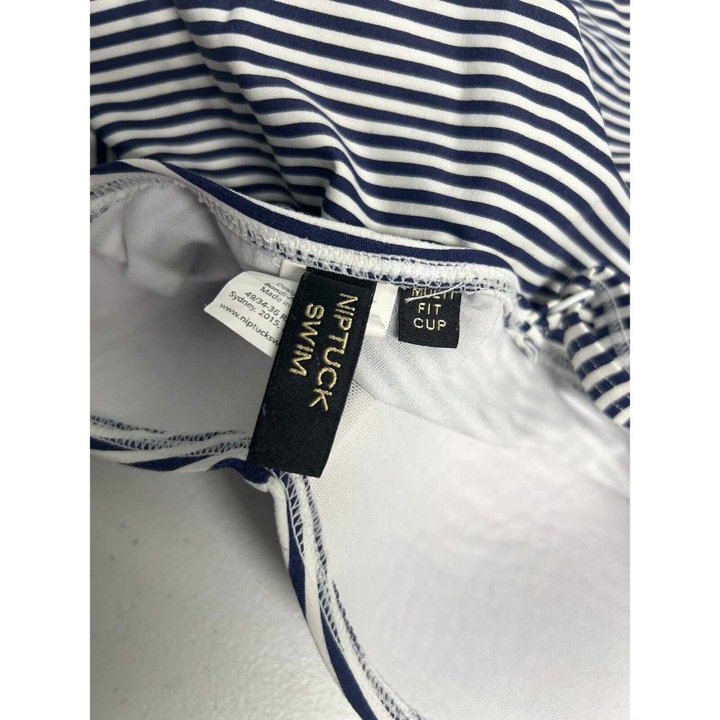 Nip Tuck One Piece Swimsuit Bathing Suit Navy White Stripes Multi Fit Cups 12