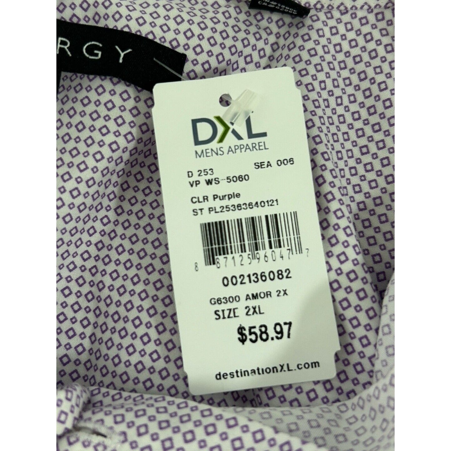 NWT Synrgy Light Purple Cotton Diamond Printed Button Up Dress Shirt Size 2XL