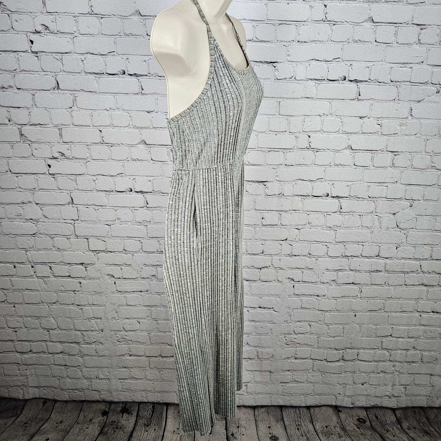 Urban Outfitters Grey Ribbed Halter Tie Stretch Cropped Wide Leg Jumper XS