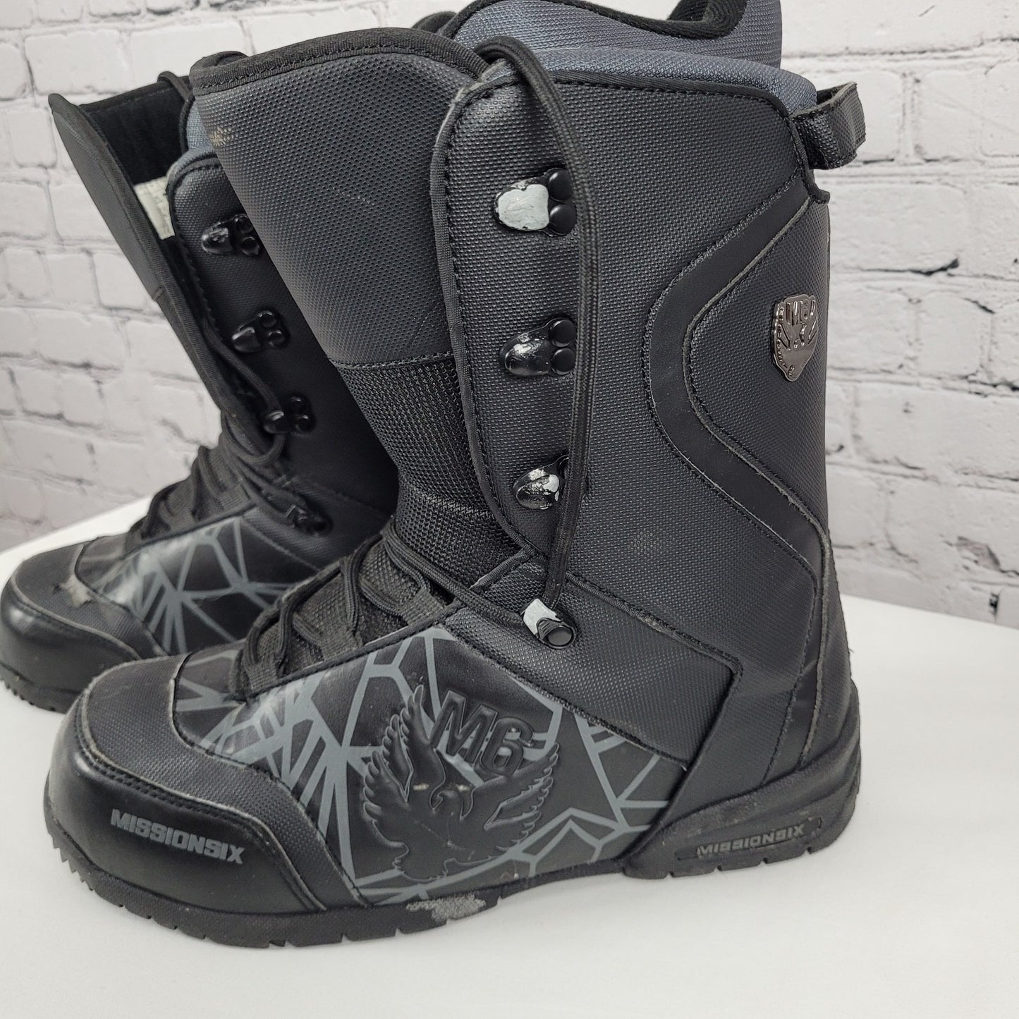 Mission Six M6 Black & Grey Graphic Print Snowboard Shoes Boots Size M 10