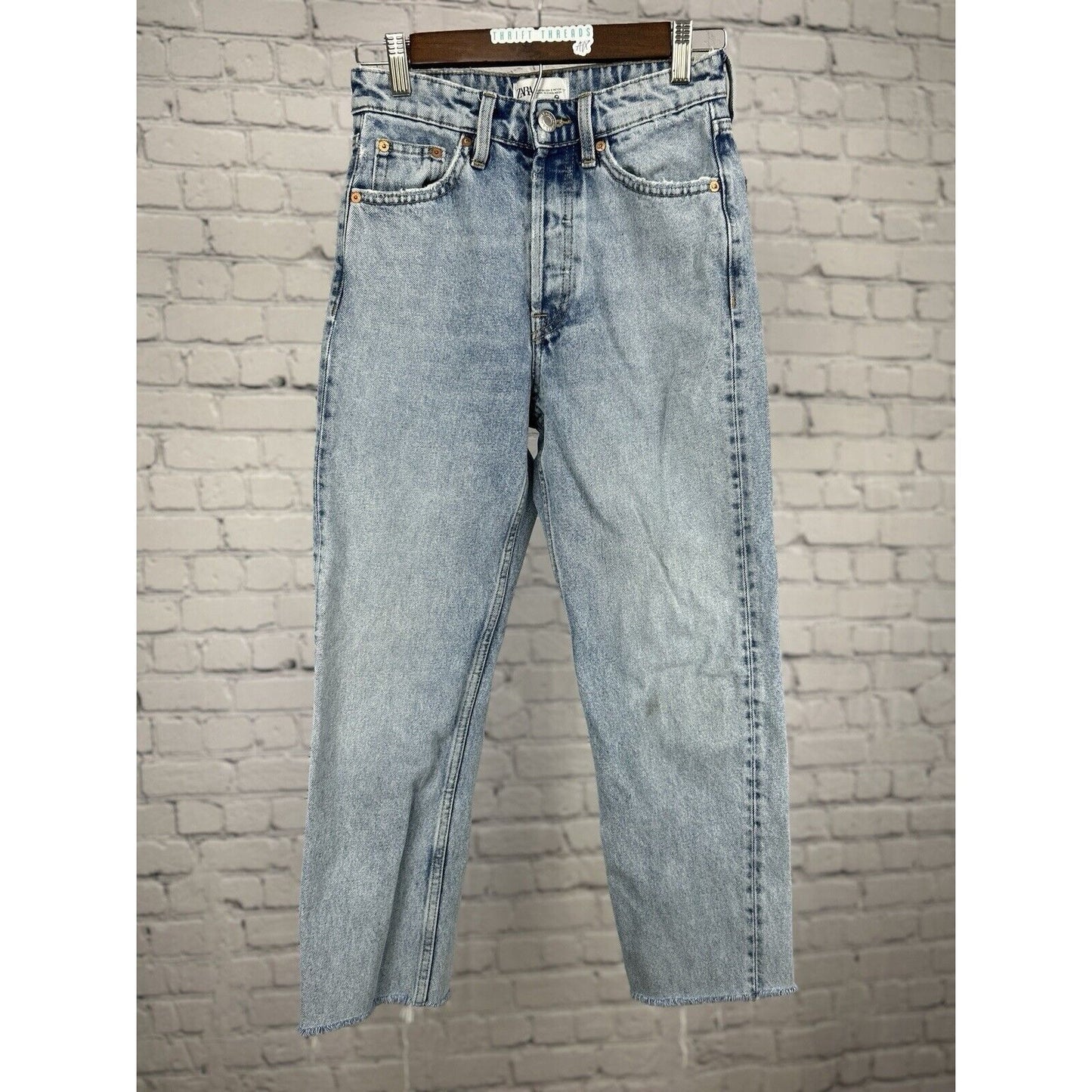 Zara Blue Light Wash 100% Cotton Mid Rise Distressed Jeans Size 2 (24X25)