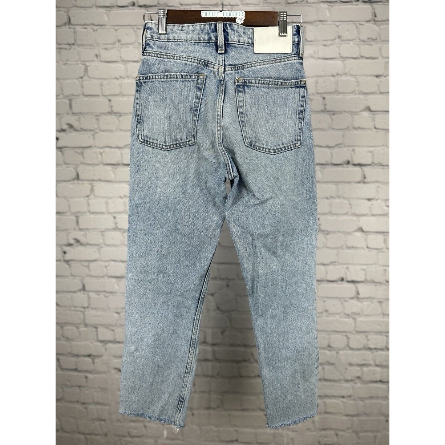 Zara Blue Light Wash 100% Cotton Mid Rise Distressed Jeans Size 2 (24X25)