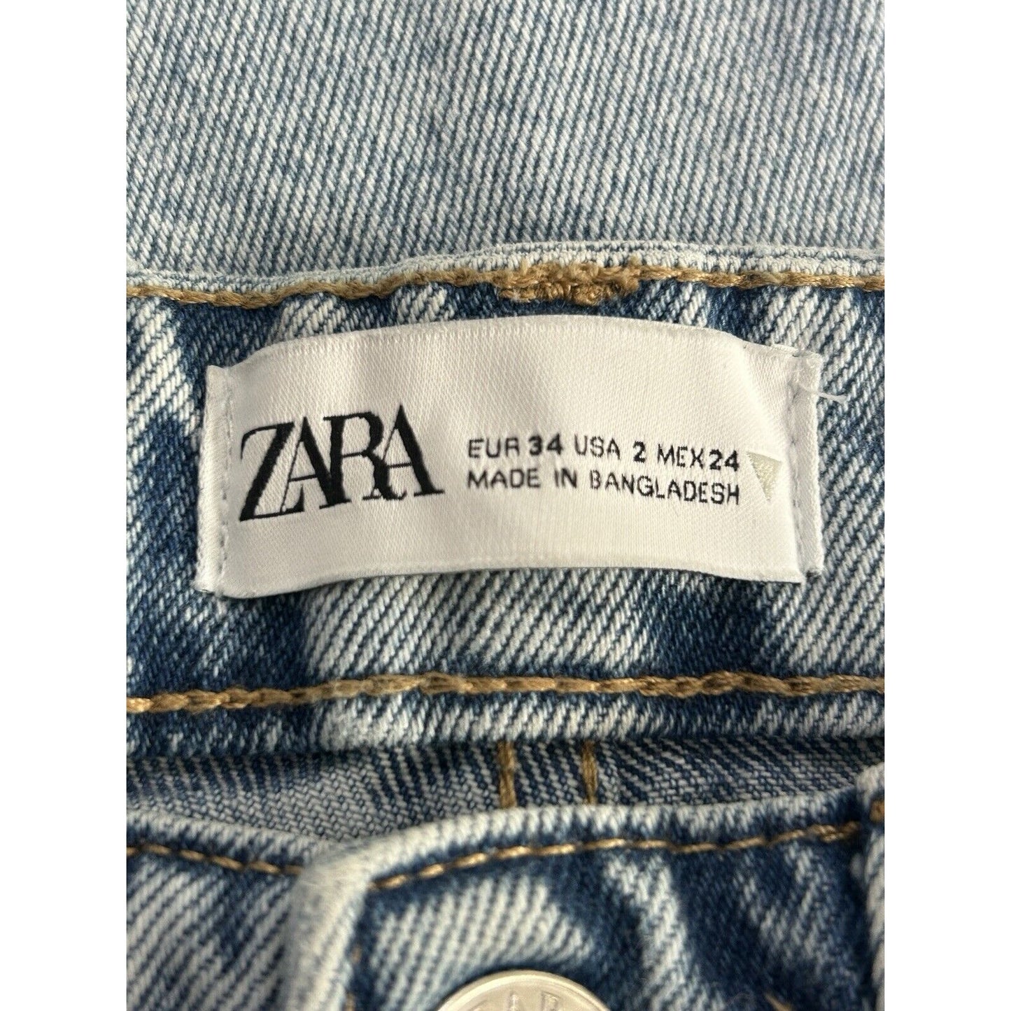 Zara Blue Light Wash 100% Cotton Mid Rise Distressed Jeans Size 2 (24X25)