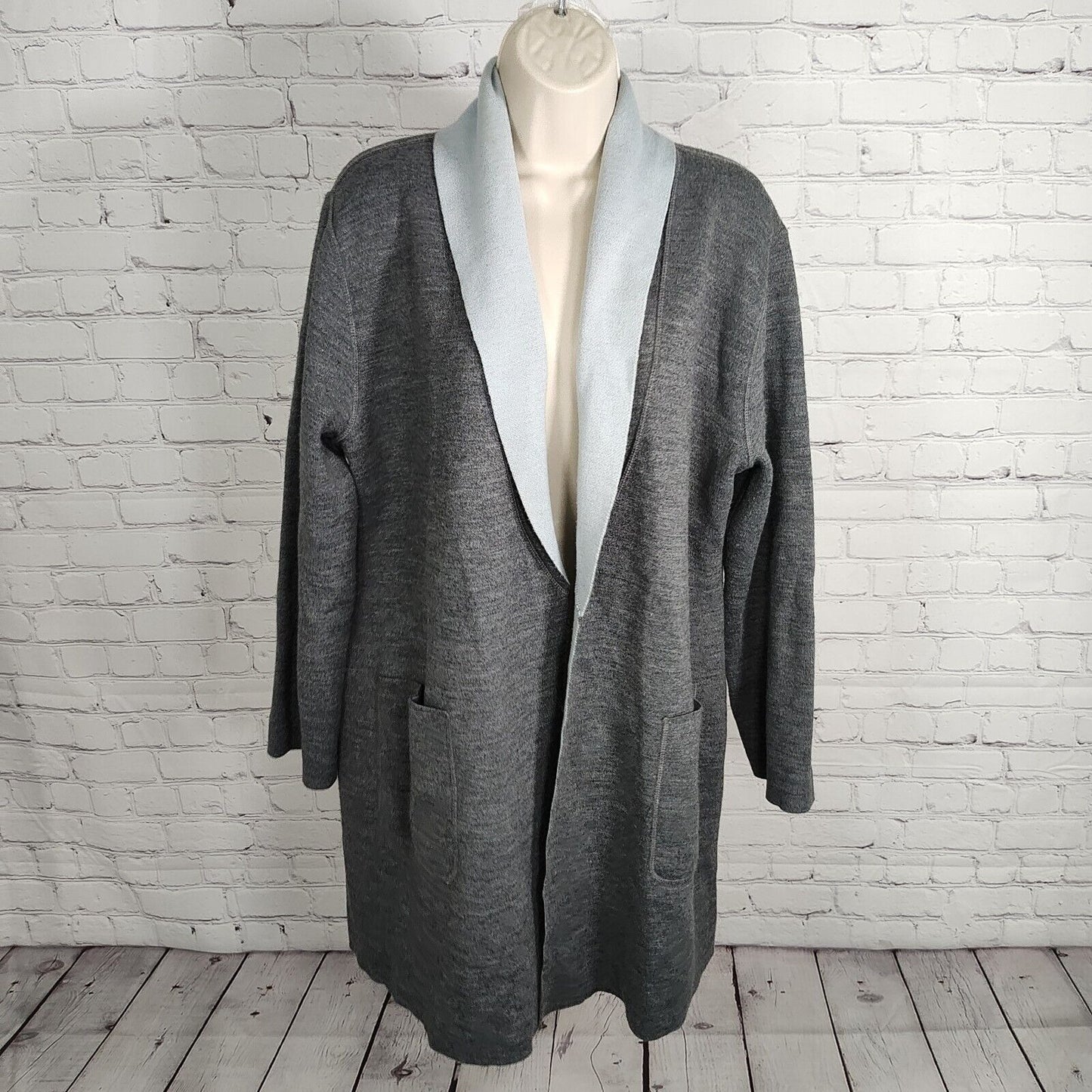 Gispa Made In Italy Baby Blue Heather Gray Shawl Style Open Sweater Women's Med