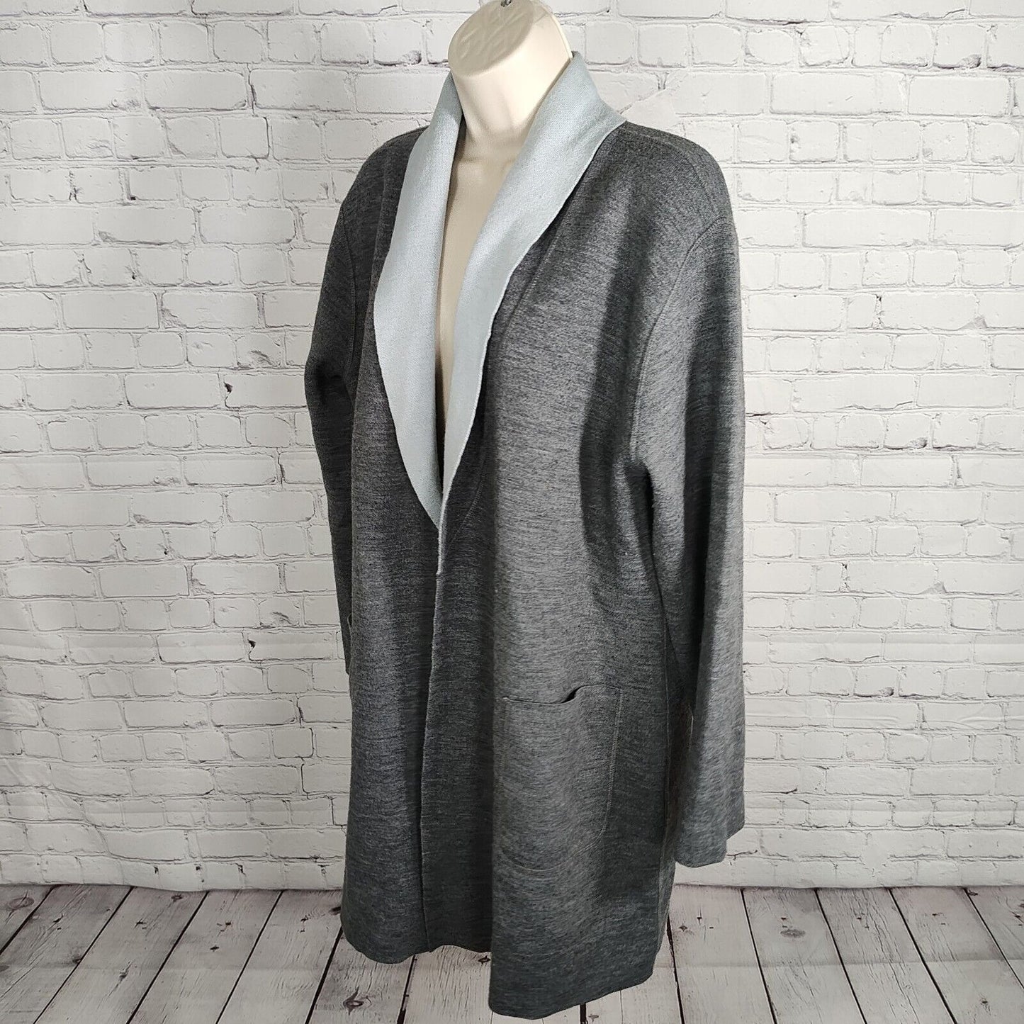Gispa Made In Italy Baby Blue Heather Gray Shawl Style Open Sweater Women's Med
