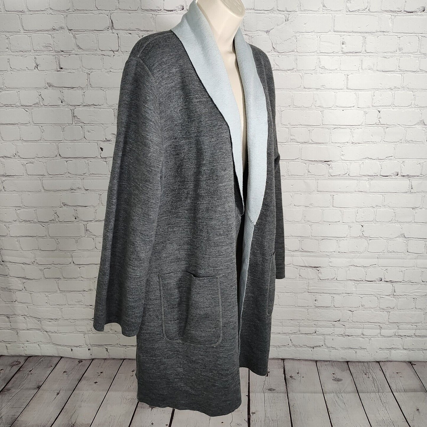 Gispa Made In Italy Baby Blue Heather Gray Shawl Style Open Sweater Women's Med