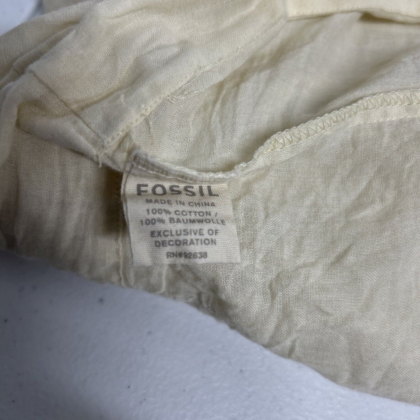 Fossil Light Yellow Cotton Pullover Embroidered Square Neck Short Sleeve Shirt S