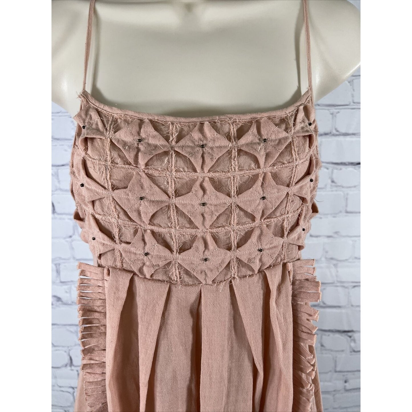 NWT Raia De Goeye Dusty Rose Brazil Made Beaded Flowy Babydoll Dress Size 38
