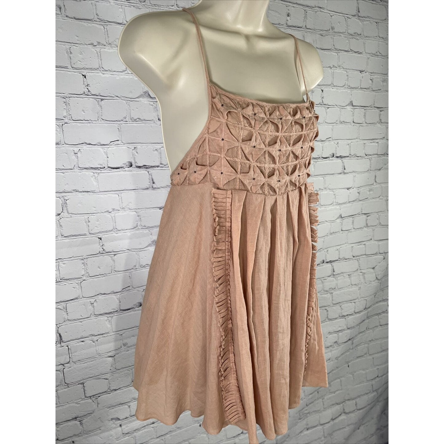 NWT Raia De Goeye Dusty Rose Brazil Made Beaded Flowy Babydoll Dress Size 38