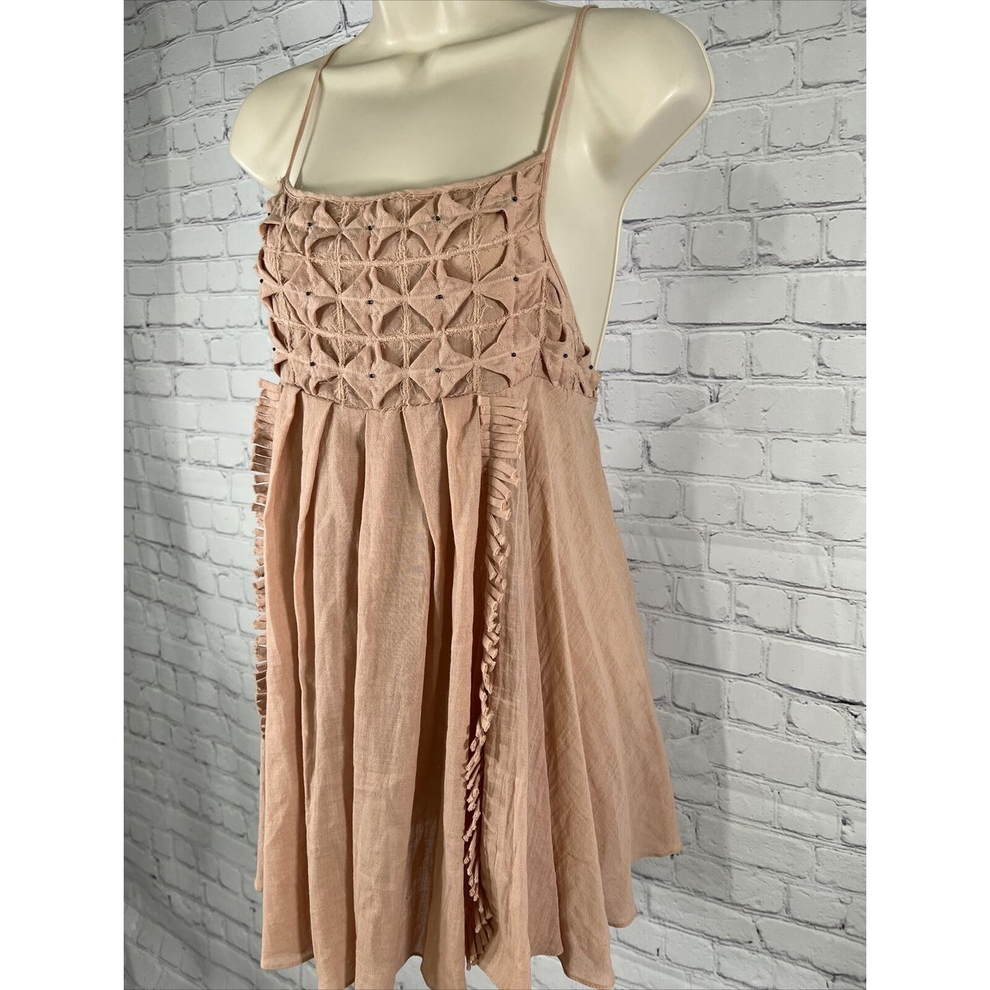 NWT Raia De Goeye Dusty Rose Brazil Made Beaded Flowy Babydoll Dress Size 38