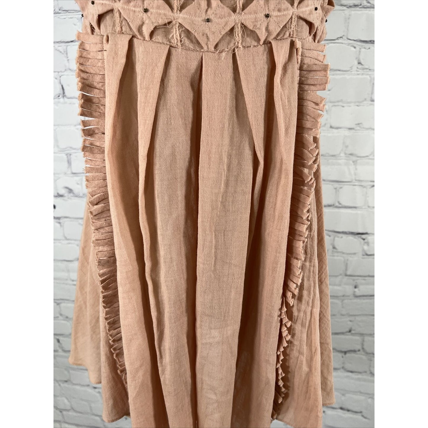 NWT Raia De Goeye Dusty Rose Brazil Made Beaded Flowy Babydoll Dress Size 38