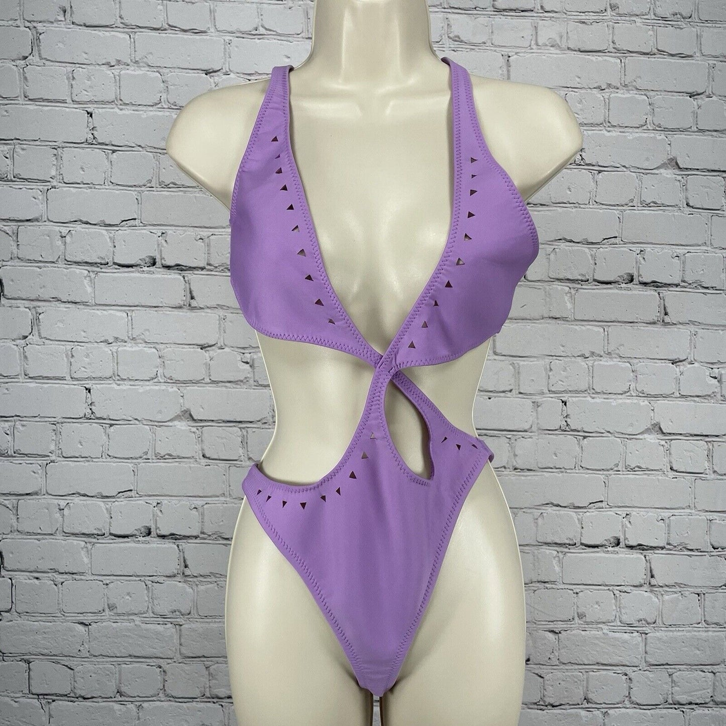 Gigi C Purple Asymmetrical Cheeky One Piece Swimsuit Cut Out USA Made Size Small